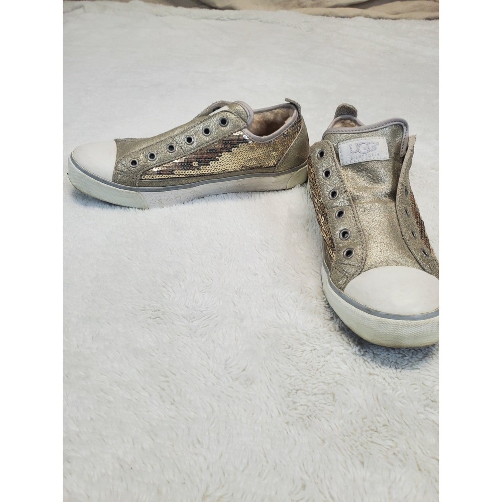 Ugg Laela Gold Sparkles Sequins Fuzzy Slip On Sneakers 7.5 Cozy Winter Casual